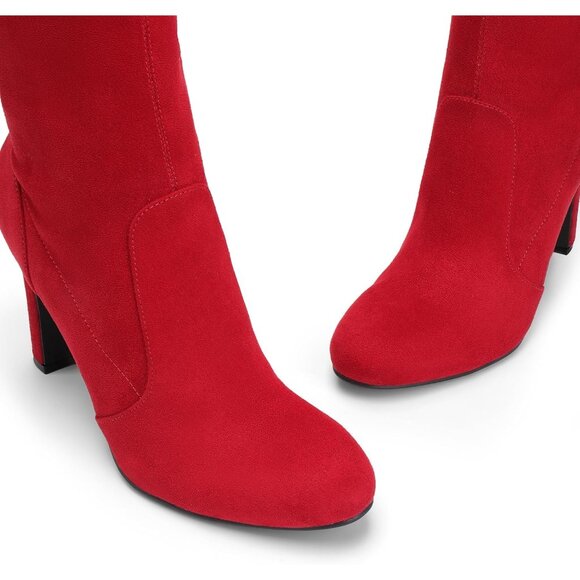 Women Red-suede Faux Suede Rounded Toe Over The Knee Thigh High Long Boots - Picture 3 of 7